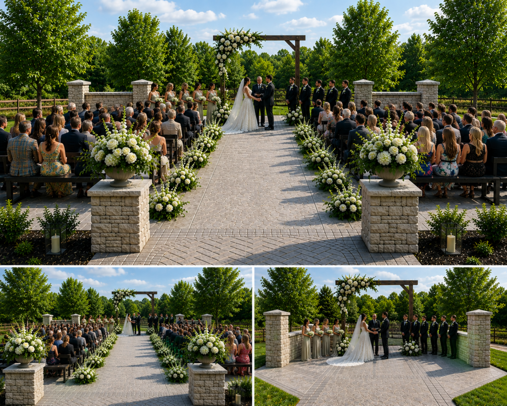 Modern barn wedding ceremony